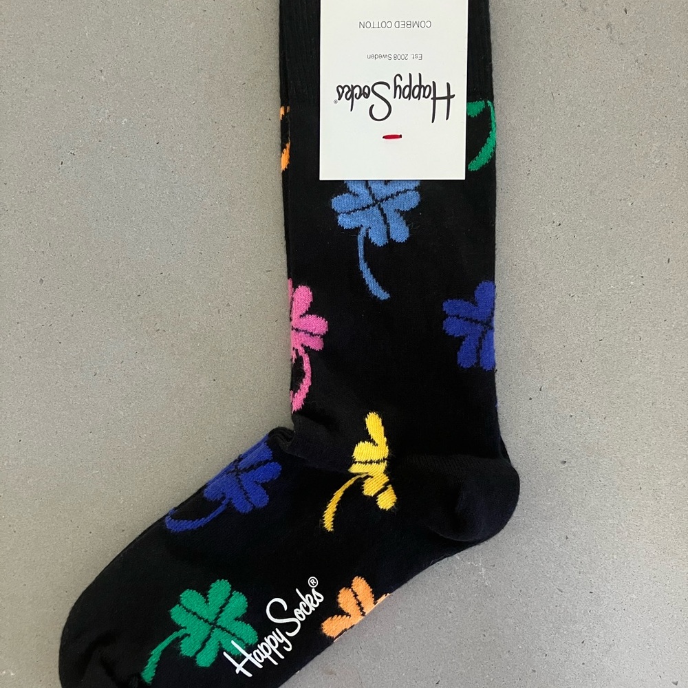 Happy Socks Men's Black Socks with Colorful Clovers